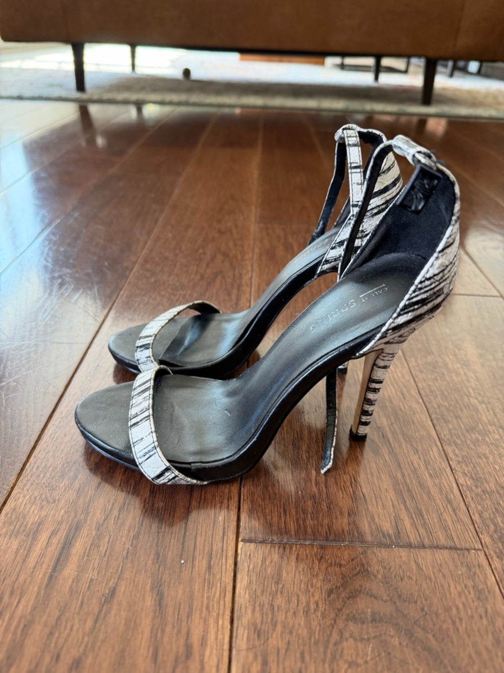 Call It Spring Black & White Striped Ankle-Strap Heels